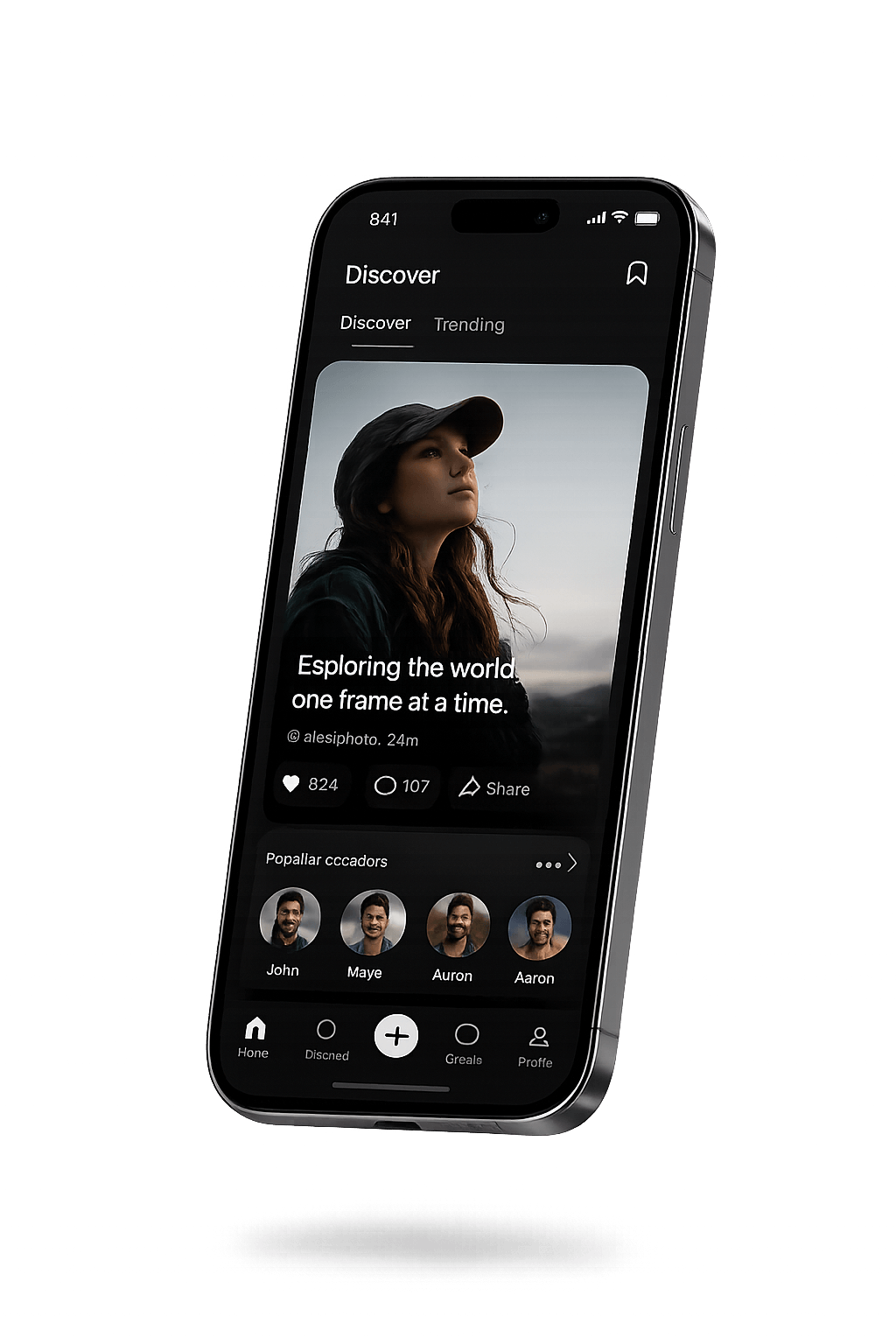 Social discovery app screenshot displayed on an iPhone