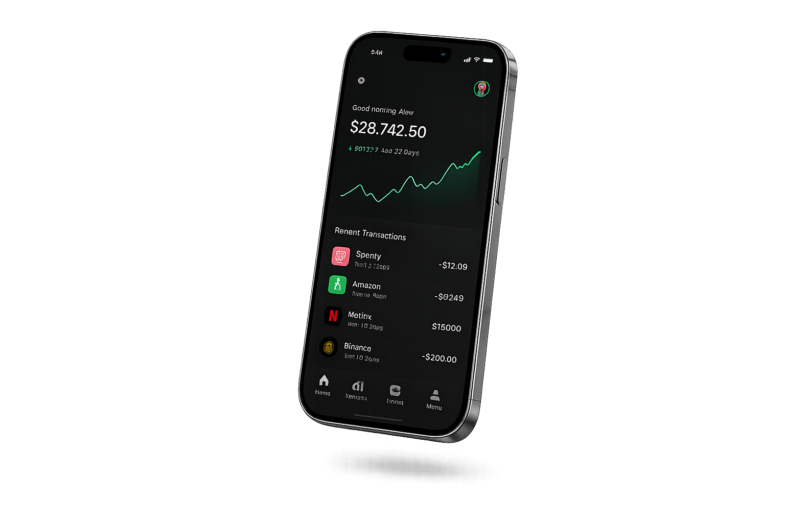 Finance app screenshot displayed on an iPhone